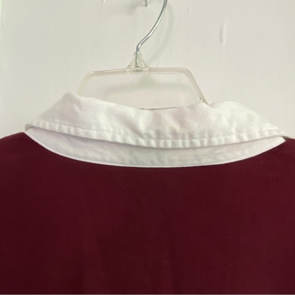 AUSTIN CLOTHING Co. Rugby Shirt Short Sleeve Maroon/Cream White Collar Size L - Picture 4 of 10